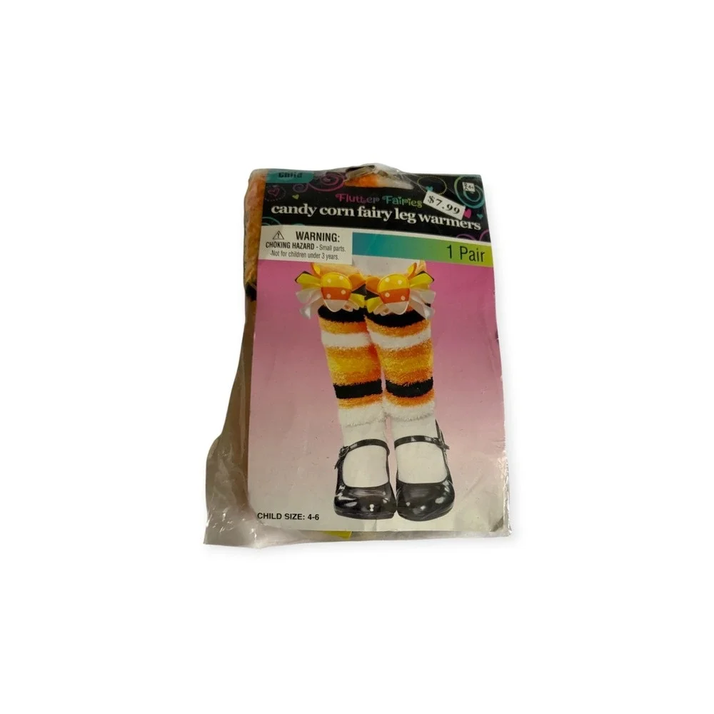 Halloween Candy Corn Leg Warmers Kids 4-6 Orange Yellow New Costume Bows